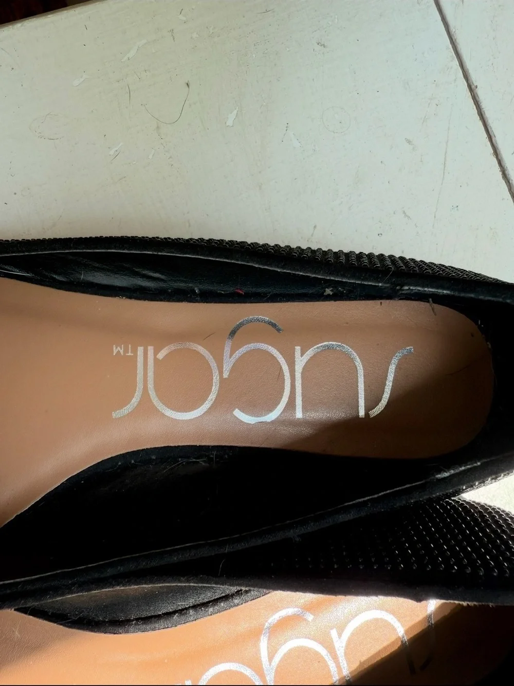 Sugar Black Pointed Toe Flats with Subtle Beading